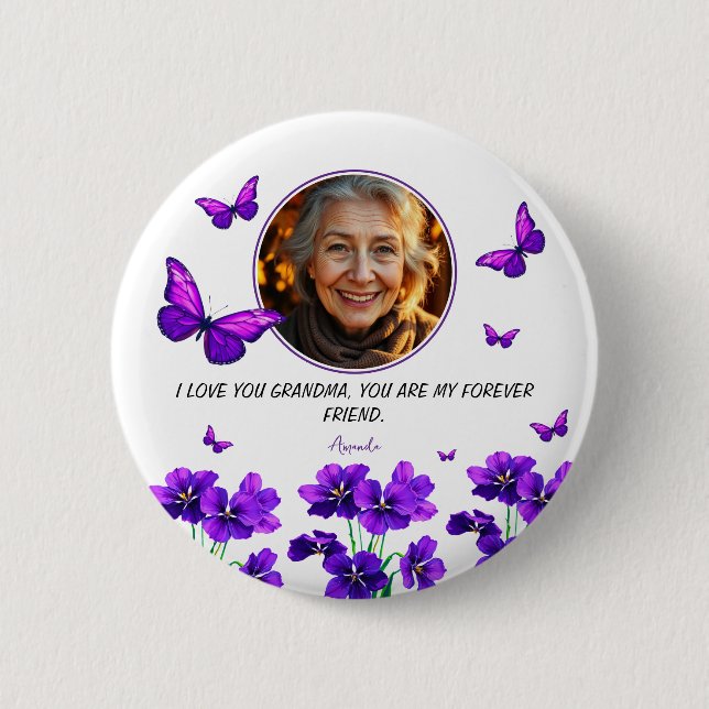 Lila Schmetterling Oma Foto Button (Vorderseite)