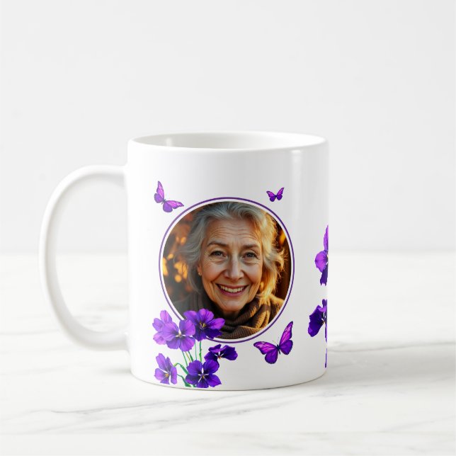 Lila Schmetterling Oma Foto Kaffeetasse (Links)