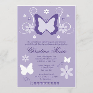 Lila Schmetterling Quinceanera Einladungen