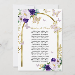 Lila Schmetterling Quinceanera Padrinos de Ehre Einladung