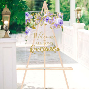 Lila Schmetterling Quinceanera Willkommen Acrylschild