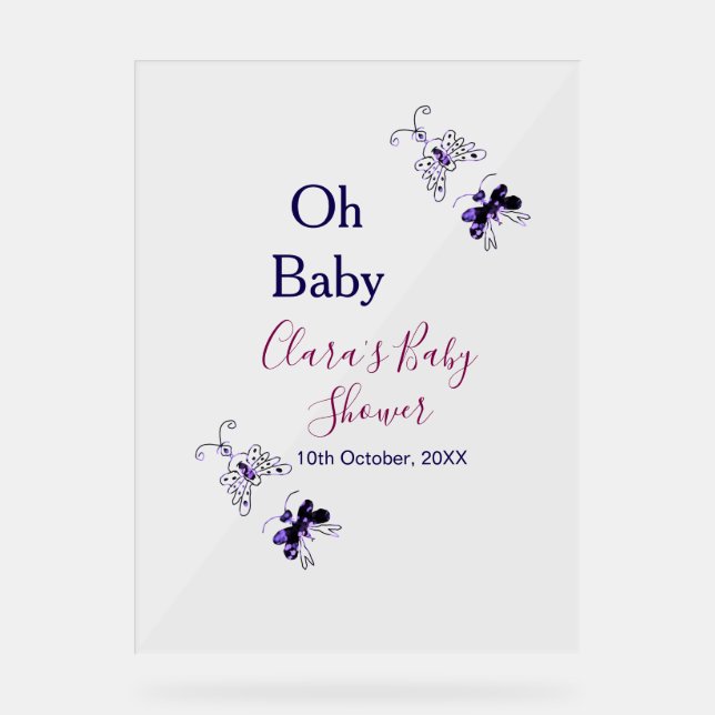 Lila Schmetterling Rosa Babydusche - Baby modern Acrylschild (Vorderseite)