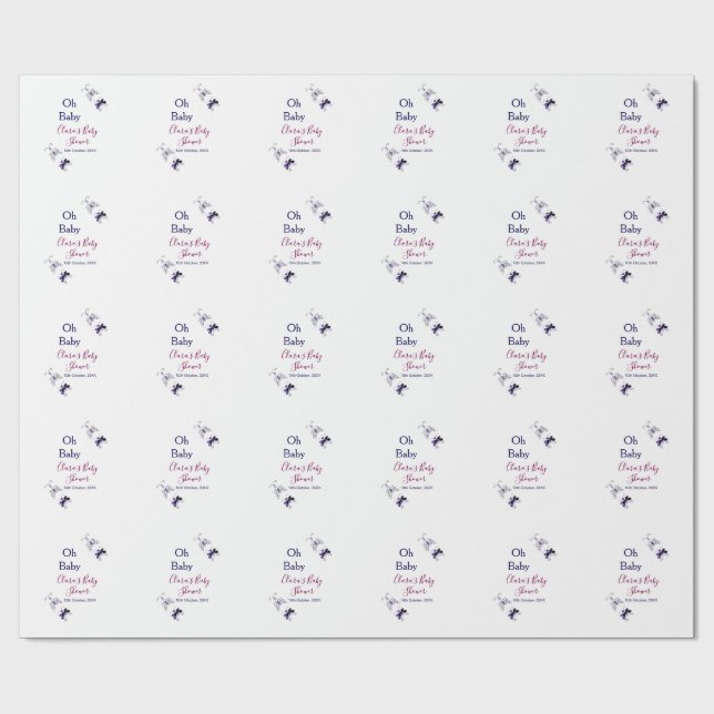 Lila Schmetterling Rosa Babydusche - Baby modern Geschenkpapier (Flach)