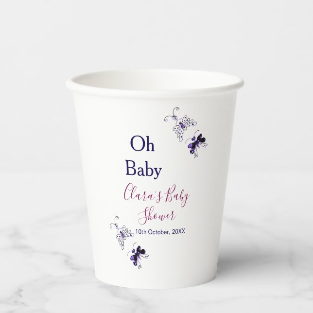 Lila Schmetterling Rosa Babydusche - Baby modern Pappbecher (Vorderseite)