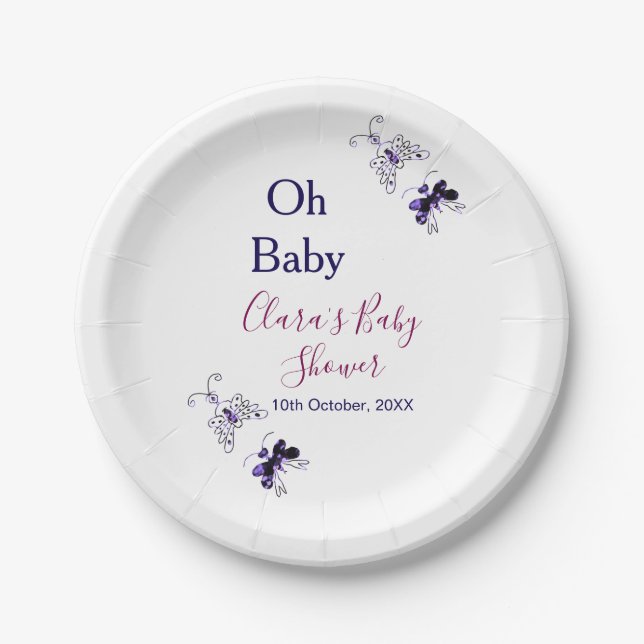 Lila Schmetterling Rosa Babydusche - Baby modern Pappteller (Vorderseite)