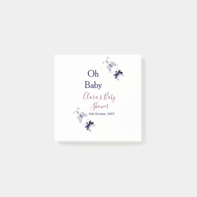 Lila Schmetterling Rosa Babydusche - Baby modern Post-it Klebezettel (Vorderseite)