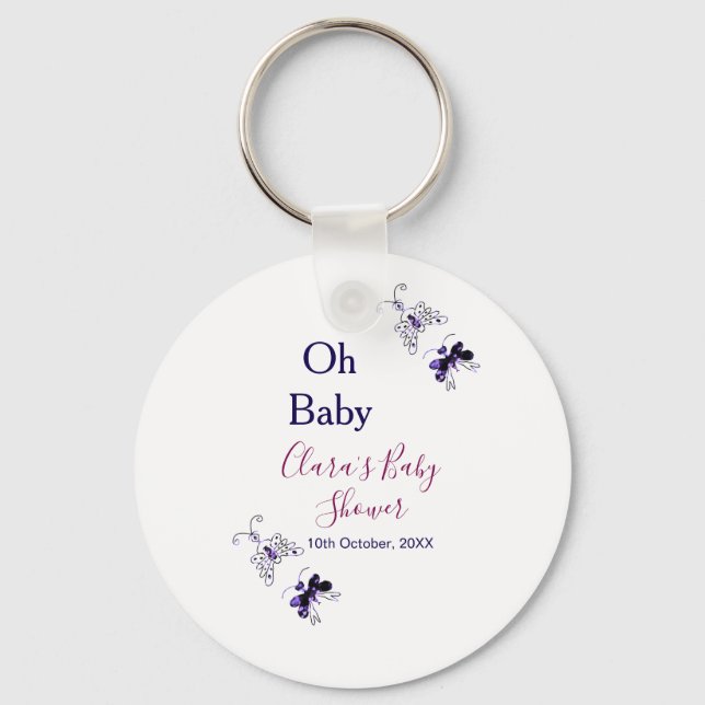 Lila Schmetterling Rosa Babydusche - Baby modern Schlüsselanhänger (Vorderseite)