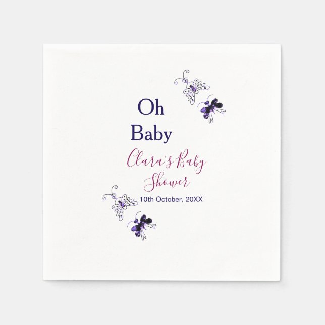 Lila Schmetterling Rosa Babydusche - Baby modern Serviette (Vorderseite)
