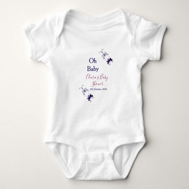 Lila Schmetterling Rosa Babydusche - Baby modern Strampler (Vorderseite)