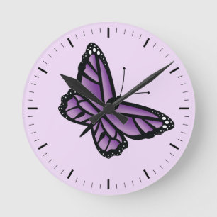 Lila Schmetterling Runde Wanduhr