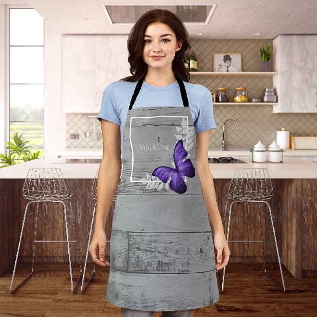 Lila Schmetterling Rustikale Personalisierte Schür Schürze (Purple Butterfly Rustic Personalized Apron)