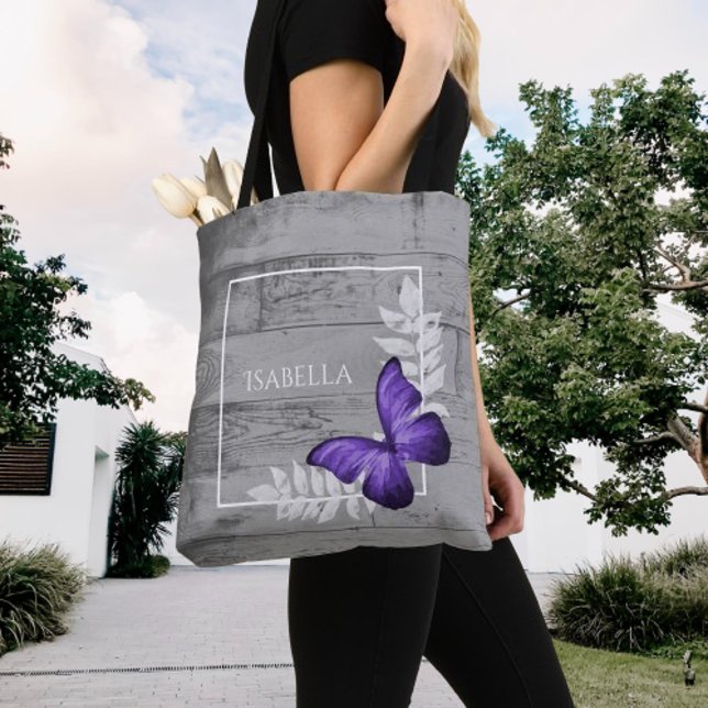 Lila Schmetterling Rustikale Personalisierte Tote  (Purple Butterfly Rustic Personalized Tote Bag)