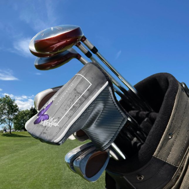 Lila Schmetterling Rustikaler Golf Head Cover Headcover (Purple Butterfly Rustic Golf Head Cover)