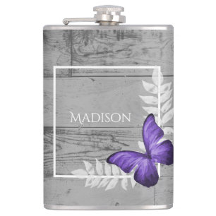 Lila Schmetterling Rustikaler Kolben Flachmann