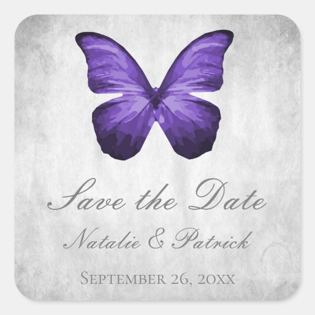 Lila Schmetterling Save the Date Sticker (Vorderseite)