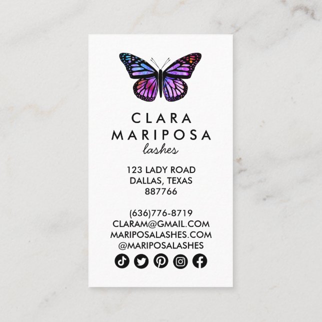 Lila Schmetterling Schönheit Yoga Makeup Wellness Rabattkarte (Rückseite)