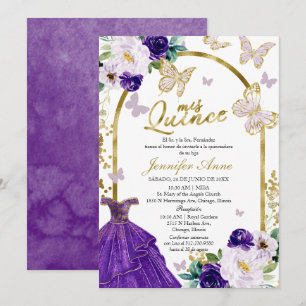 Lila Schmetterling Spanische Quinceanera Einladung