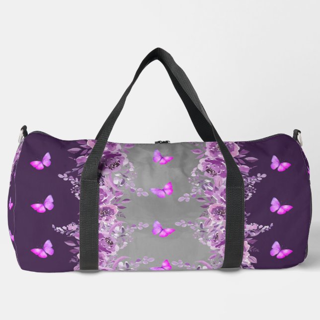 Lila Schmetterling-Tasche Duffle Bag (Vorderseite)