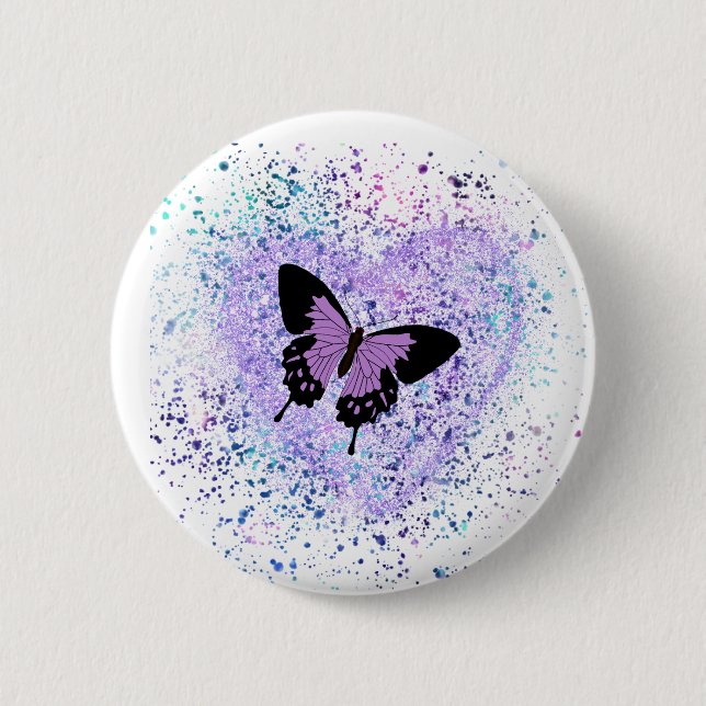Lila Schmetterling und Malbutton Button (Vorderseite)