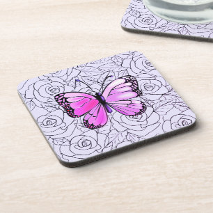 Lila Schmetterling und Rose - Farbe auswählen Getränkeuntersetzer