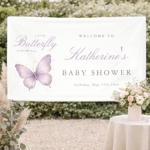 Lila Schmetterling Zarte Mädchen-Baby-Party Begrüß Banner