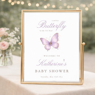 Lila Schmetterling Zarte Mädchen-Baby-Party Begrüß Poster