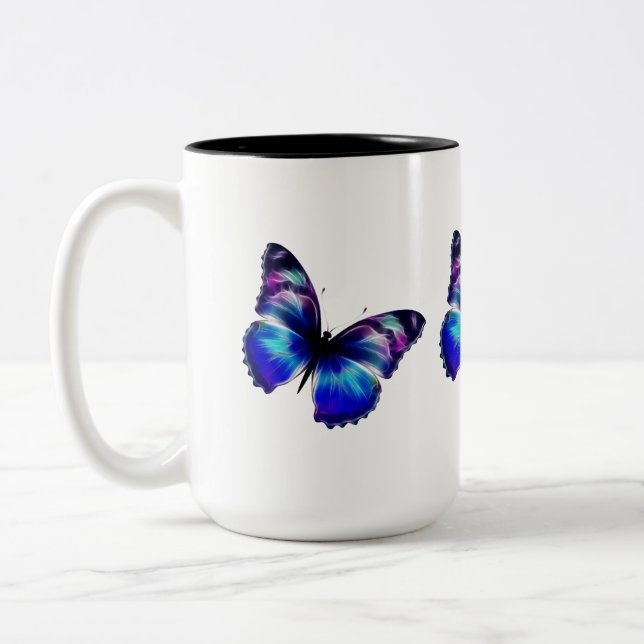 Lila Schmetterling Zweifarbige Tasse (Links)