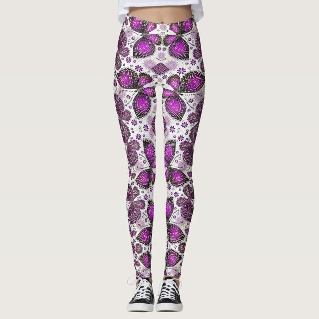 Lila Schmetterlingbatik gemusterte Leggings (Vorderseite)