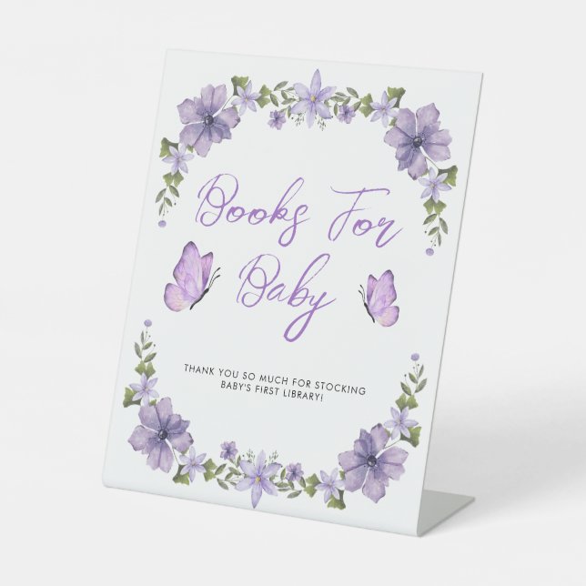 Lila Schmetterlinge Aquarell Wildblume Baby Show Sockelschild (Vorderseite)