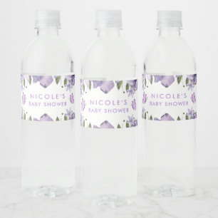 Lila Schmetterlinge Aquarellfarben-Wildblume Wasserflaschenetikett