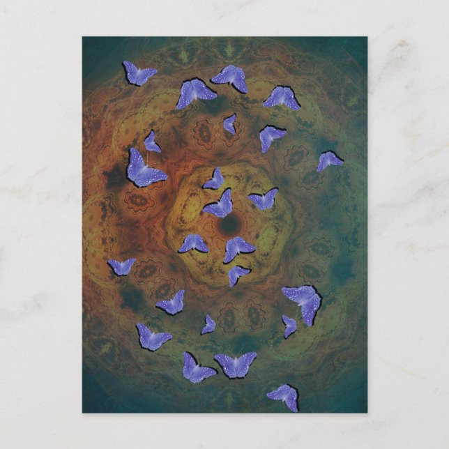 Lila Schmetterlinge auf der vertikalen Mandala-Pos Postkarte (Vorderseite)