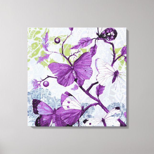 Lila Schmetterlinge auf einem Zweig Leinwanddruck (Vorderseite)
