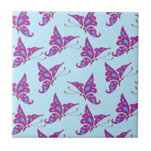 Lila Schmetterlinge auf Light Blue, Butterfly Prin Fliese