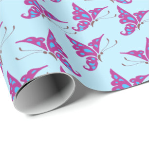 Lila Schmetterlinge auf Light Blue, Butterfly Prin Geschenkpapier