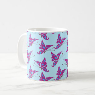 Lila Schmetterlinge auf Light Blue, Butterfly Prin Kaffeetasse