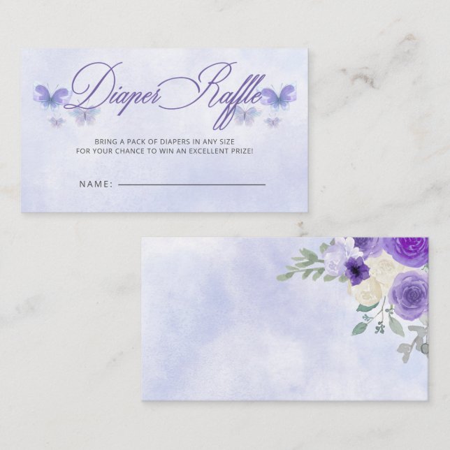 Lila Schmetterlinge Babydusche Windelwindeln Begleitkarte (Vorne/Hinten)