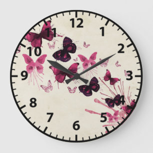 Lila Schmetterlinge Französische Aquarellmalerei Große Wanduhr