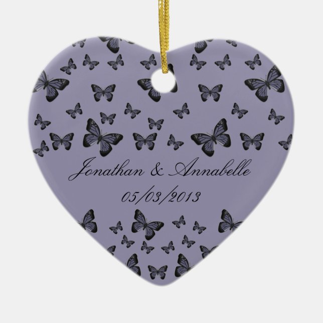 Lila Schmetterlinge Save the Date Keepake Keramik Ornament (Vorne)