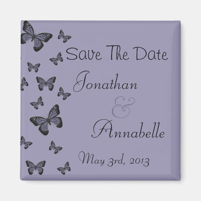 Lila Schmetterlinge Save the Date Personalisiert Magnet (Vorne)