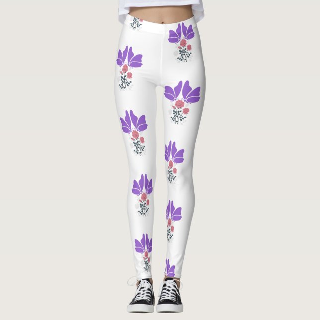 Lila Schmetterlinge und Blume Leggings (Vorderseite)