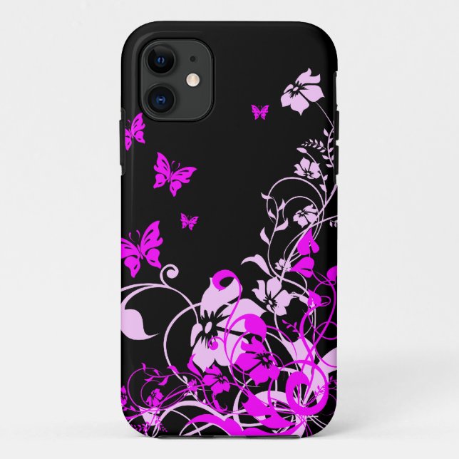 Lila Schmetterlinge und Blumen Case-Mate iPhone Hülle (Rückseite)