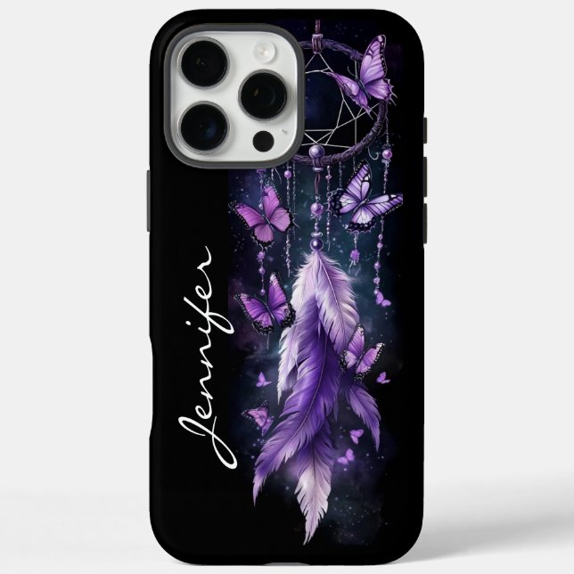 Lila Schmetterlinge und Feathers Dreamcatcher Case-Mate iPhone Hülle (Rückseite)
