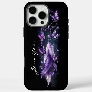 Lila Schmetterlinge und Federn Dreamcatcher iPhone 16 Pro Max Hülle
