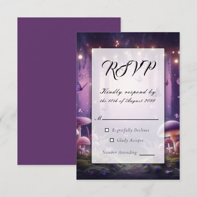 Lila Schmetterlinge und Hochzeiten von Starlit Ski RSVP Karte (Vorne/Hinten)