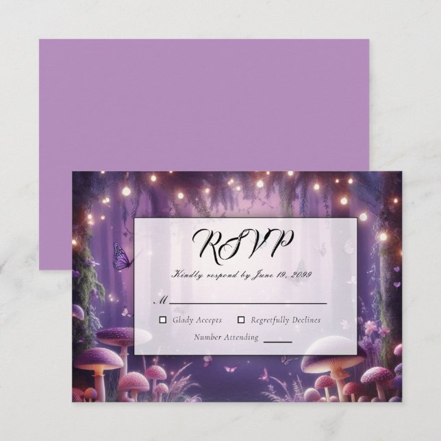 Lila Schmetterlinge und Hochzeiten von Starlit Ski RSVP Karte (Vorne/Hinten)