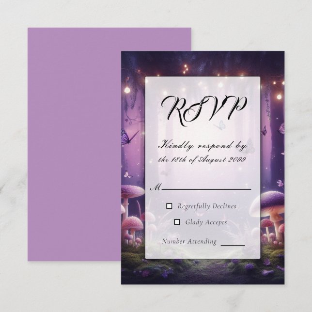 Lila Schmetterlinge und Hochzeiten von Starlit Ski RSVP Karte (Vorne/Hinten)