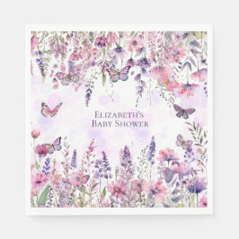 Lila Schmetterlinge und Wildblumen Serviette