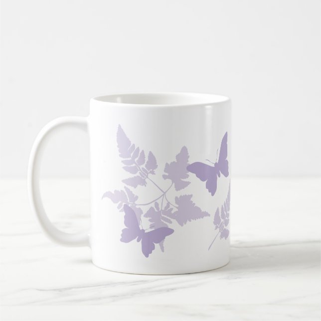 Lila Schmetterlings-Lavendel-Farne Tasse (Links)