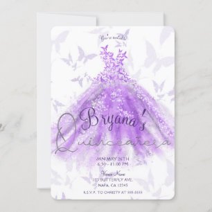Lila Schmetterlings-Tanzkleid Silber Quinceañera 1 Einladung