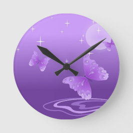 Lila Schmetterlings-Tier-schönes Liebe-Schicksal Runde Wanduhr